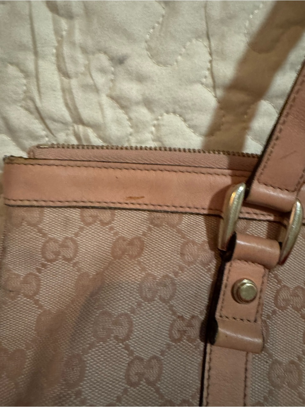 Gucci Crystal Abbey Monogram Canvas Tote with Leather Trim - Picture 11 of 16